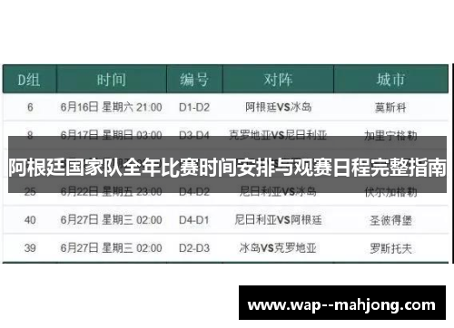 阿根廷国家队全年比赛时间安排与观赛日程完整指南