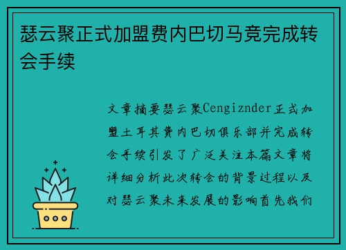 瑟云聚正式加盟费内巴切马竞完成转会手续